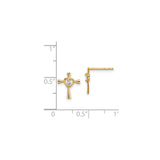 14k Yellow Gold Cross Pendant with Cubic Zirconia, Heart Detail, and White Gemstone Center