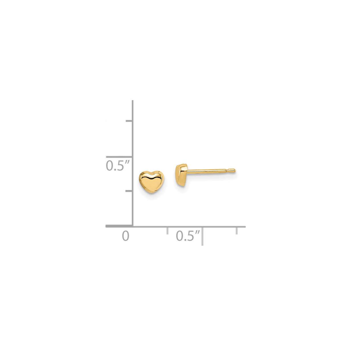 14k Yellow Gold Heart Stud Earrings, Polished Puff Design, Minimalist Romantic Style