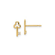 14k Yellow Gold Key Stud Earrings with Clover Top and Diamond Accent for Women