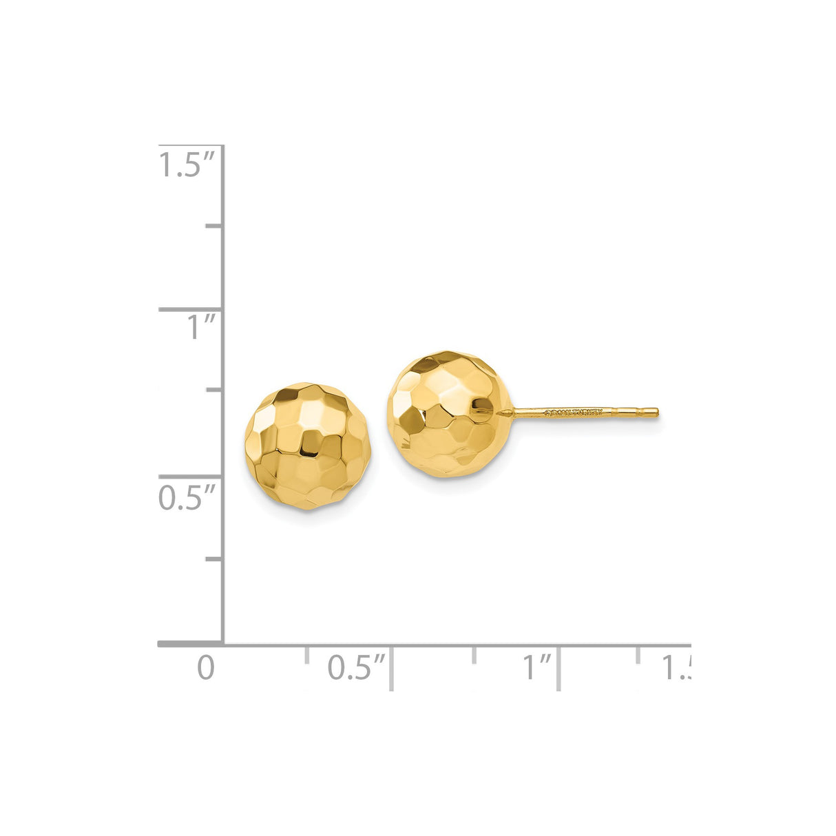 14k Yellow Gold Stud Earrings with Faceted Ball Design, Polished Mirror Finish, Minimalist Style