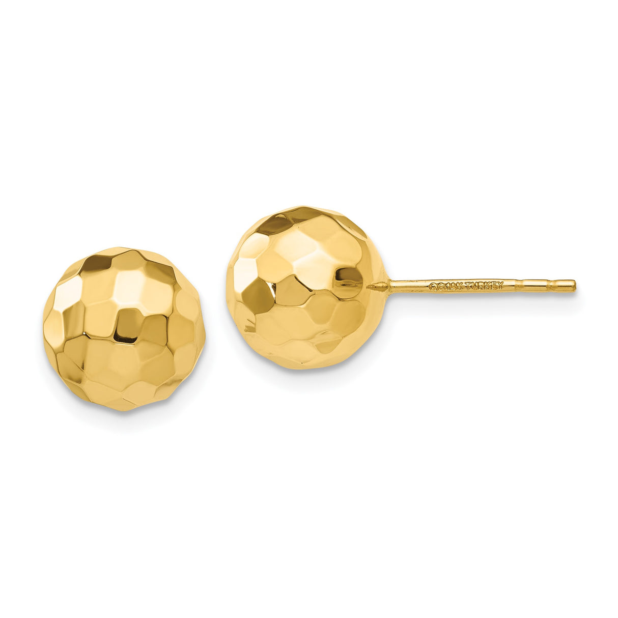14k Yellow Gold Stud Earrings with Faceted Ball Design, Polished Mirror Finish, Minimalist Style