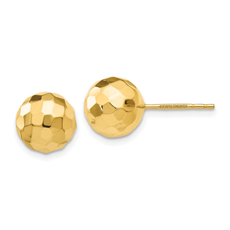 14k Yellow Gold Stud Earrings with Faceted Ball Design, Polished Mirror Finish, Minimalist Style