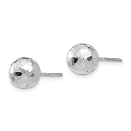 14k White Gold Hammered Ball Stud Earrings with Faceted Finish, Minimalist Modern Style