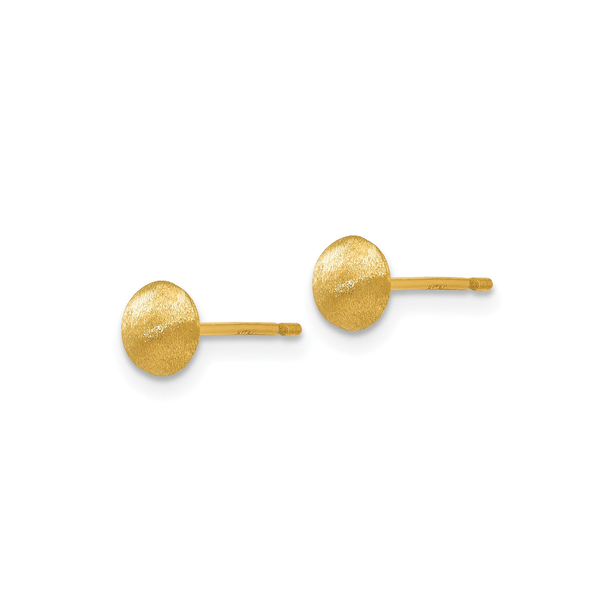 14k Yellow Gold Stud Earrings, Brushed Disc Design, Minimalist Matte Finish