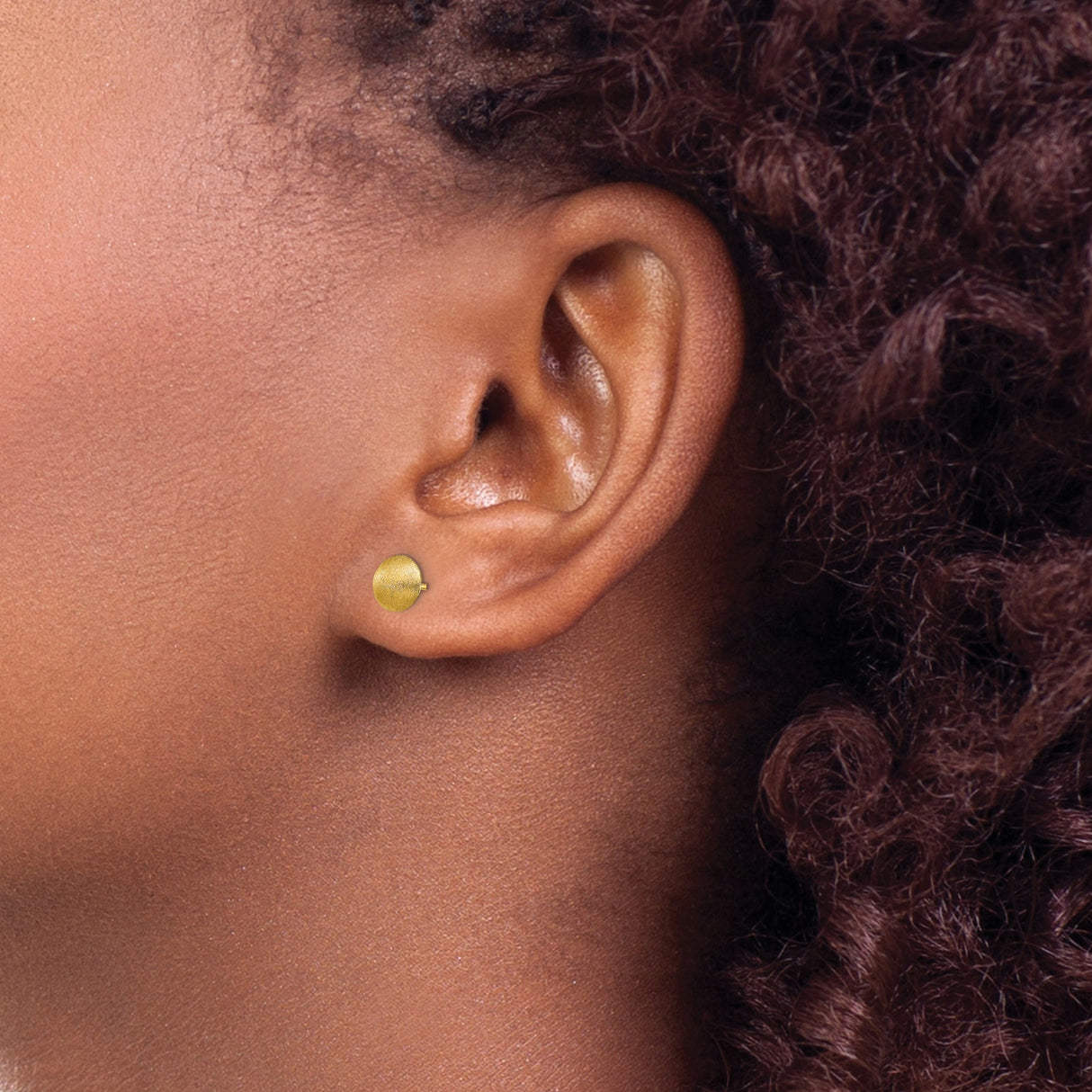 14k Yellow Gold Stud Earrings, Brushed Dome Button Design, Matte Finish, Lightweight for Women