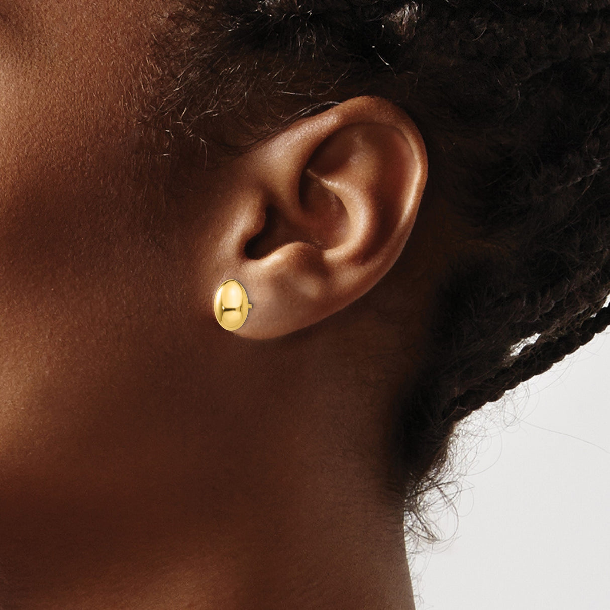 14k Yellow Gold Dome Stud Earrings, Oval Shaped with Polished Smooth Finish for Women