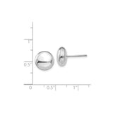 14k White Gold Stud Earrings, Polished Dome Button Style, Classic Round Metal Design