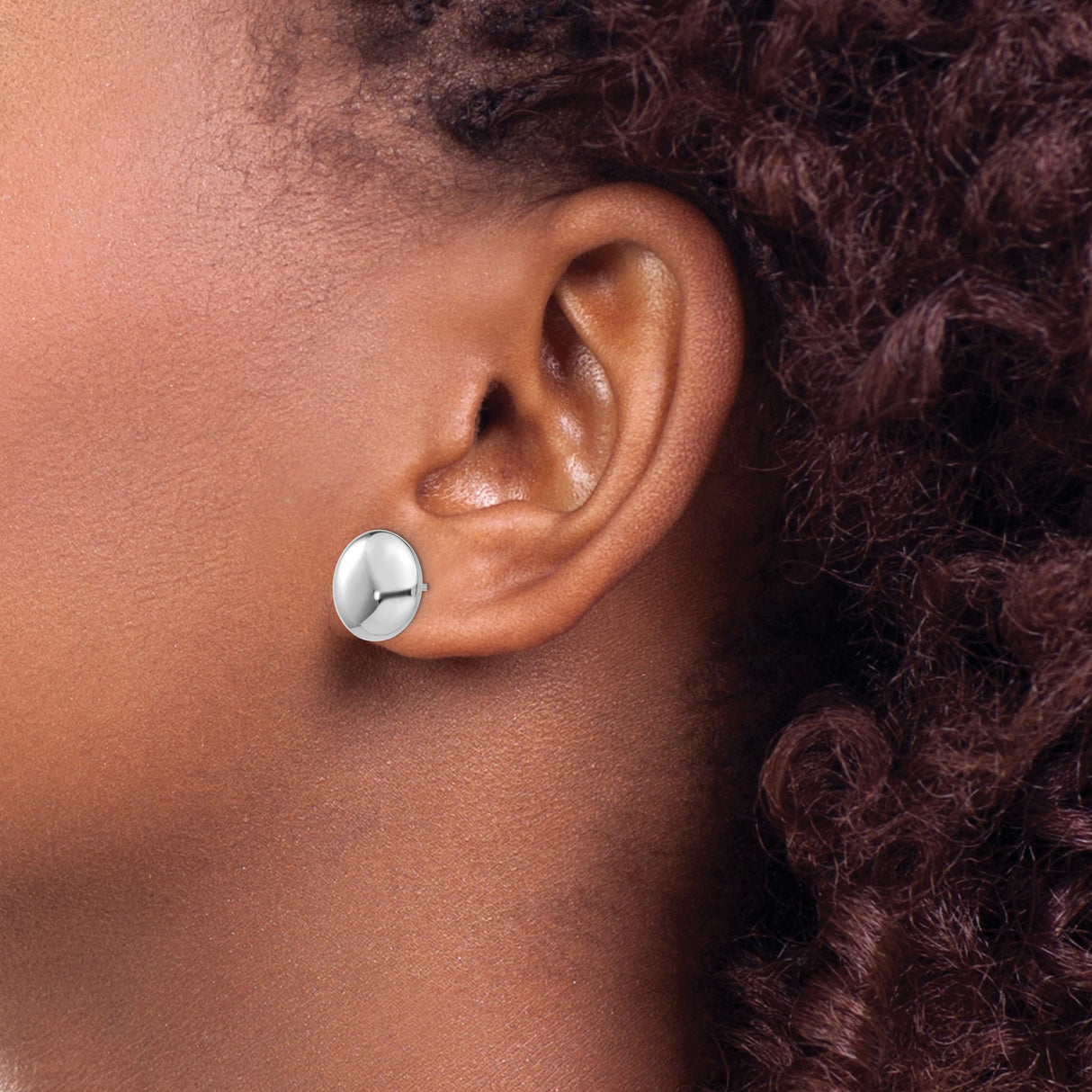 14k White Gold Dome Stud Earrings, Polished Button Style, Minimalist Design