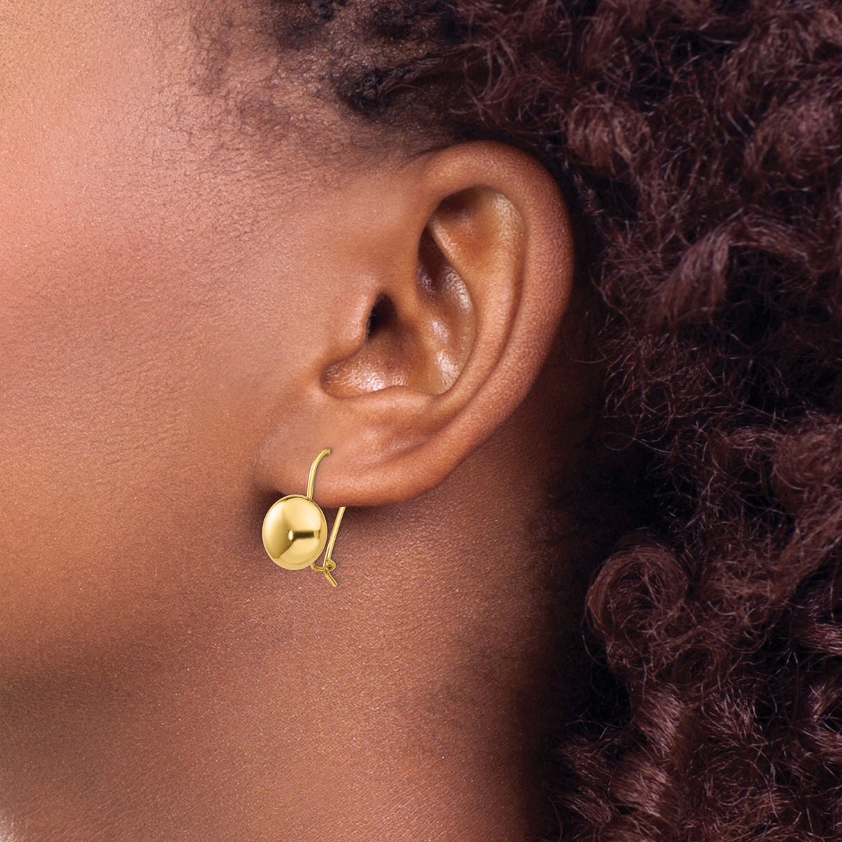 14k Yellow Gold Leverback Earrings, Polished Dome, Smooth Minimalist Style for Women