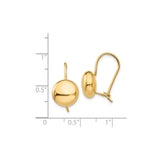 14k Yellow Gold Leverback Earrings, Polished Dome, Smooth Minimalist Style for Women