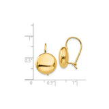 14k Yellow Gold Leverback Earrings, Dome Style with Smooth Polished Finish