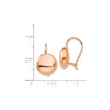 14k Rose Gold Leverback Earrings, Domed Drop Design, Polished Button Style, Lightweight Jewelry