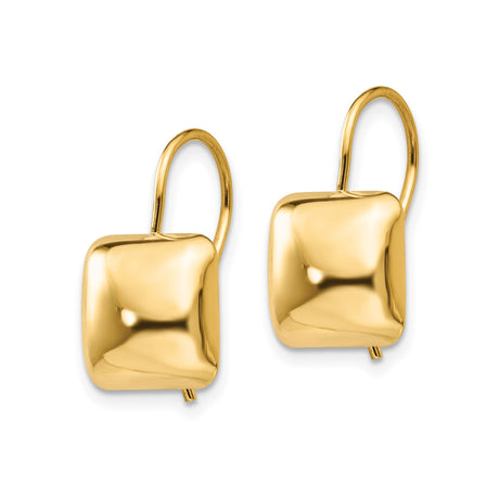 14k Yellow Gold Cushion Square Leverback Earrings, Modern Minimalist Dangle Design for Women