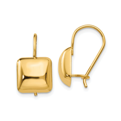 14k Yellow Gold Cushion Square Leverback Earrings, Modern Minimalist Dangle Design for Women
