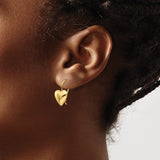 14k Yellow Gold Heart Drop Earrings with Polished Puffed Heart Design for Women