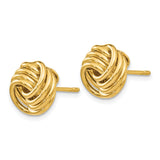 14k Yellow Gold Love Knot Stud Earrings with Polished Intertwined Design for Women