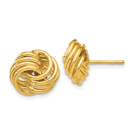 14k Yellow Gold Love Knot Stud Earrings with Polished Intertwined Design for Women