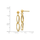 14k Yellow Gold Dangle Earrings with Elongated Textured Oval Links, Layered Drop Design