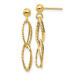 14k Yellow Gold Dangle Earrings with Elongated Textured Oval Links, Layered Drop Design