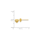 14k Yellow Gold Heart Stud Earrings with Textured Diamond Cut Finish for Women