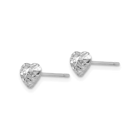 14k White Gold Heart Shaped Stud Earrings, Faceted Finish, Minimalist Love Symbol Jewelry