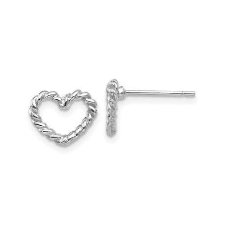 14k White Gold Heart Stud Earrings with Twisted Rope Design