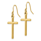 14k Yellow Gold Cross Dangle Earrings with Shepherd Hook, Minimalist Faith Design for Men and Women
