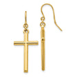 14k Yellow Gold Cross Dangle Earrings with Shepherd Hook, Minimalist Faith Design for Men and Women