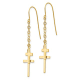 14k Yellow Gold Cross Dangle Earrings with Fine Chain Drop, Minimalist Faith Jewelry