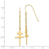 14k Yellow Gold Cross Dangle Earrings with Fine Chain Drop, Minimalist Faith Jewelry