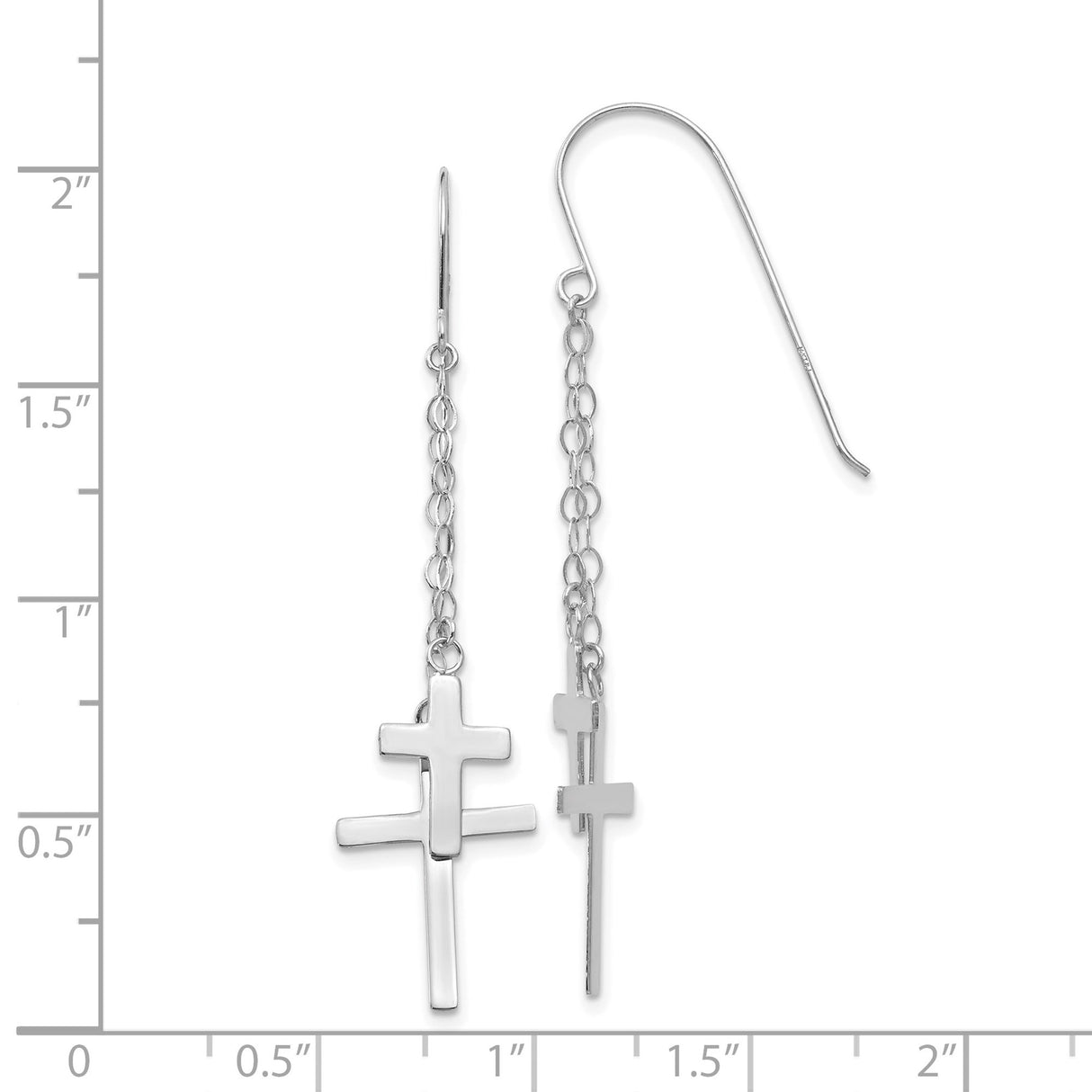 14k White Gold Cross Earrings with Polished Finish and Long Link Chain Design