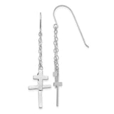 14k White Gold Cross Earrings with Polished Finish and Long Link Chain Design