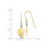 14k Two-Tone Gold Dangle Earrings with Leaf Design and Faceted Bead, Botanical Style