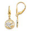 14k Yellow Gold Dangle Earrings with Palm Tree, Rising Sun and Ocean Wave Design
