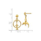 14k Yellow Gold Dolphin Dangle Earrings with Jumping Dolphin Hoop Design