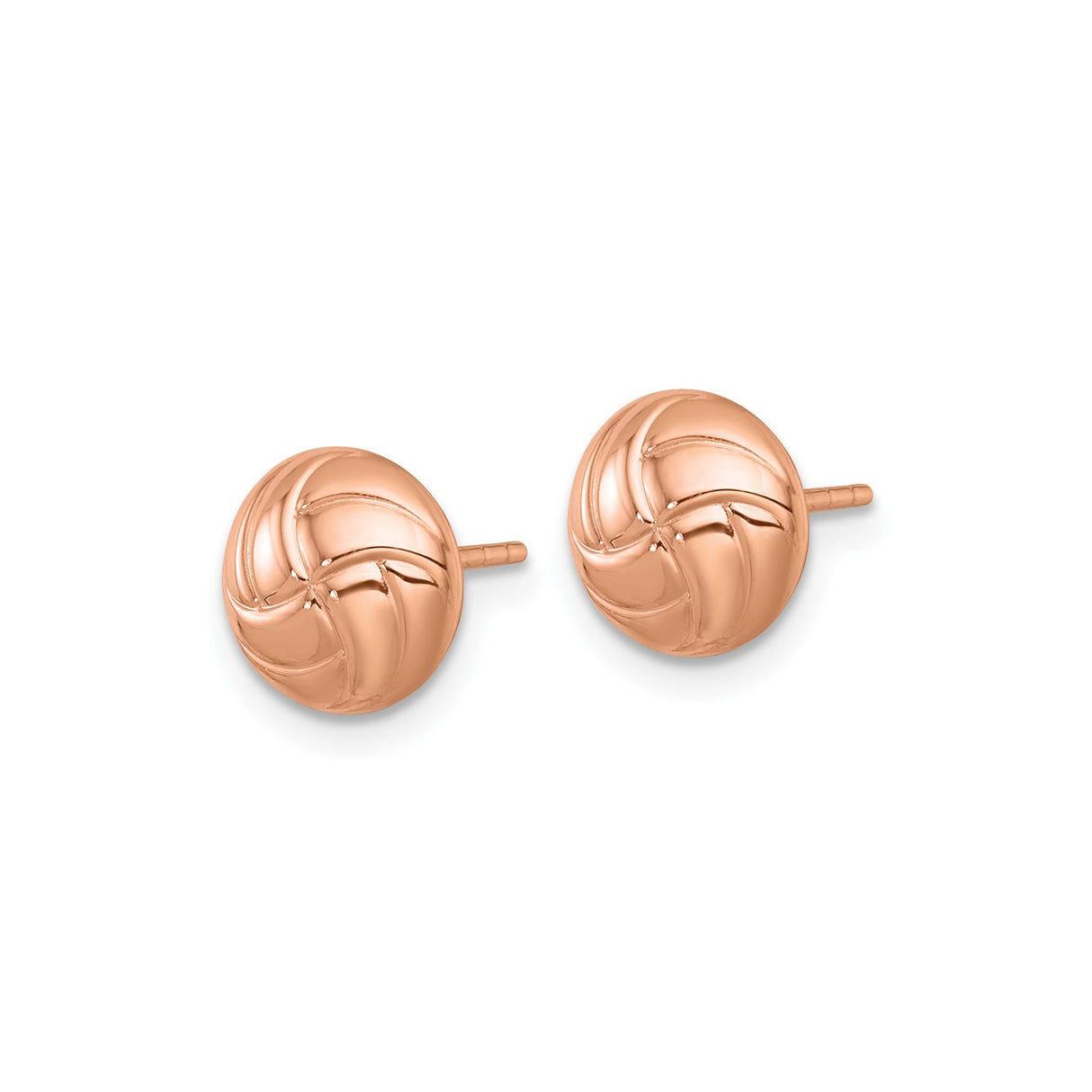 14k Rose Gold Stud Earrings with Swirl Textured Design, Polished Hollow Posts, Lightweight Minimalist Style