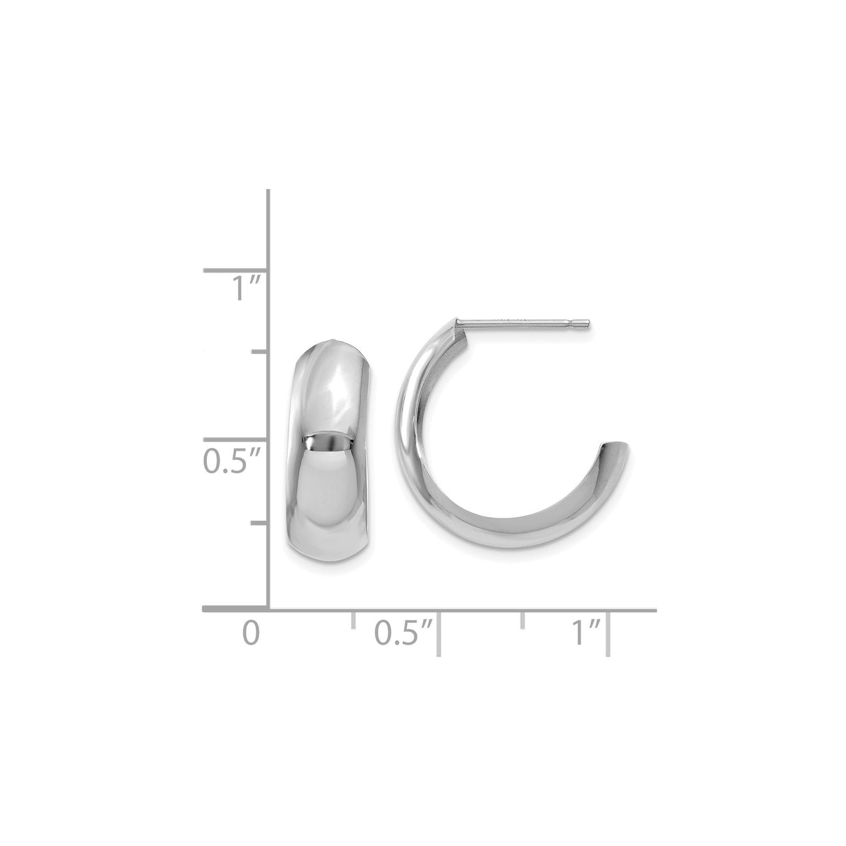 14k White Gold Hoop Earrings, High Polish Half Hoops, Modern Minimalist Design for Women