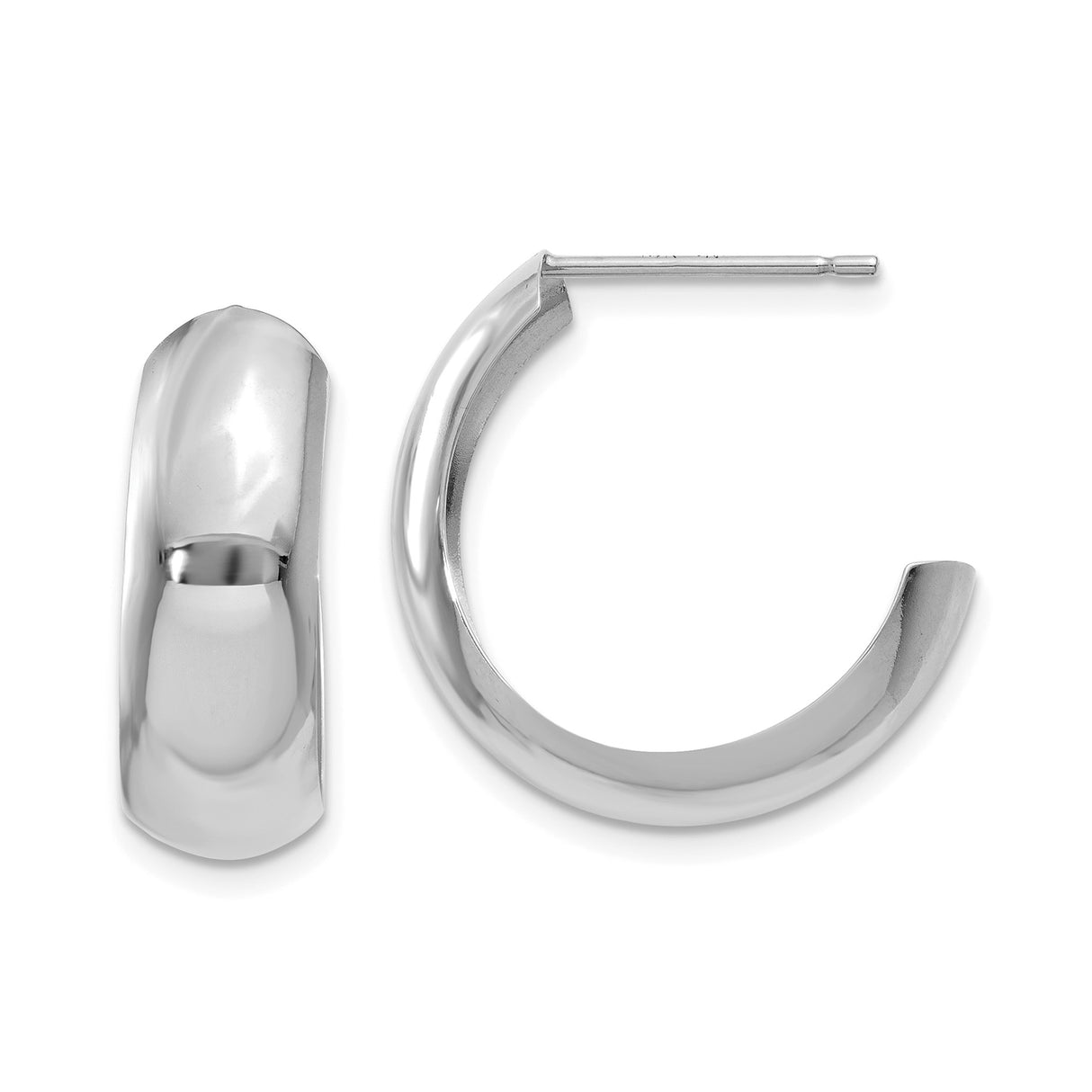 14k White Gold Hoop Earrings, High Polish Half Hoops, Modern Minimalist Design for Women