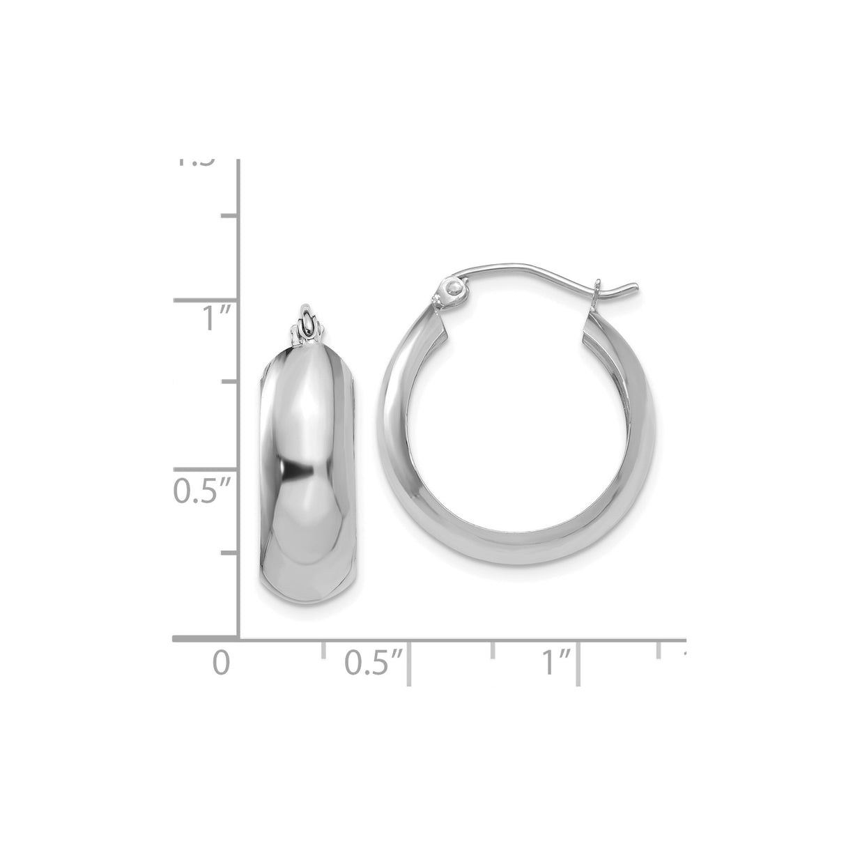 14k White Gold Hoop Earrings, Polished Finish, Hinged Latch Back, Classic Lightweight Design