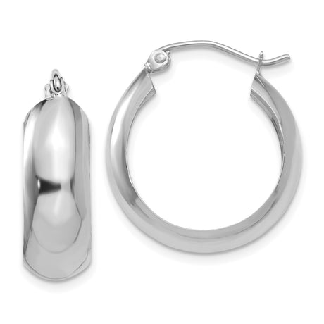14k White Gold Hoop Earrings, Polished Finish, Hinged Latch Back, Classic Lightweight Design