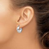 14k White Gold Hoop Earrings, Polished Rounded Design, Latch Back Closure, Medium Minimalist Style