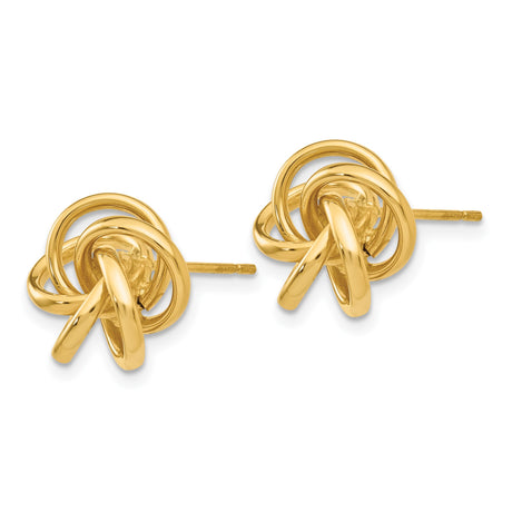 14k Yellow Gold Love Knot Stud Earrings, Polished Finish, Woven Knot Design for Women