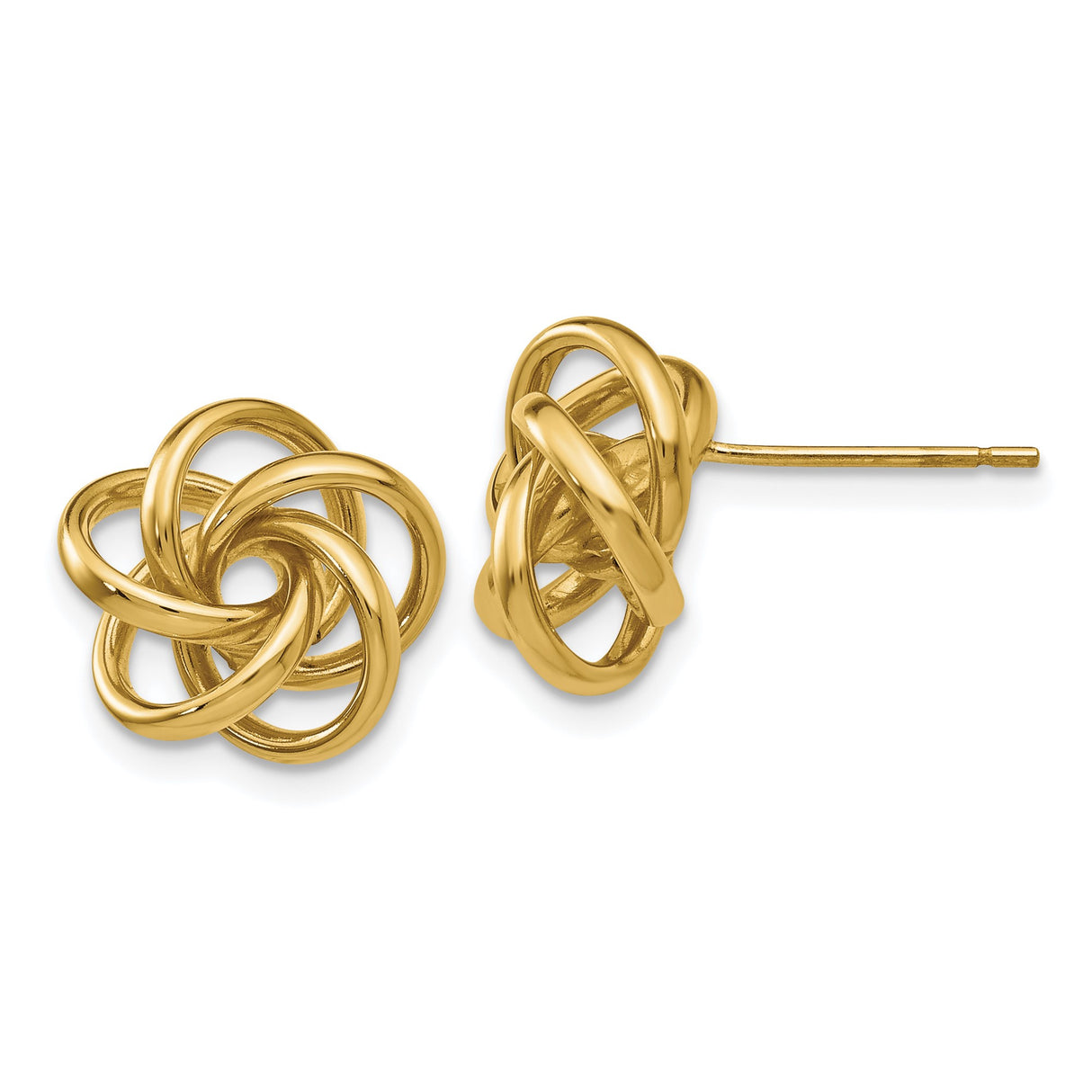 14k Yellow Gold Love Knot Stud Earrings, Polished Finish, Woven Knot Design for Women