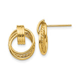 14k Yellow Gold Double Circle Stud Earrings with Polished and Textured Rope Design