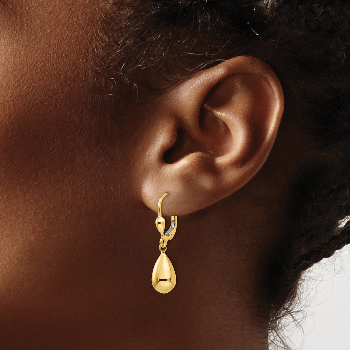 14k Yellow Gold Teardrop Dangle Earrings with Leverback Closure, Polished Minimalist Design for Women