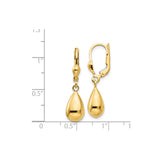 14k Yellow Gold Teardrop Dangle Earrings with Leverback Closure, Polished Minimalist Design for Women