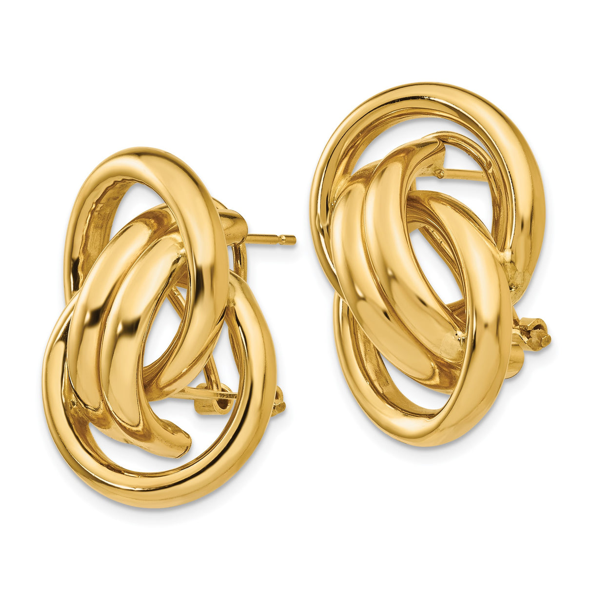 14k Yellow Gold Knot Earrings, Interlocking Loop Studs, Polished Unity Design for Women