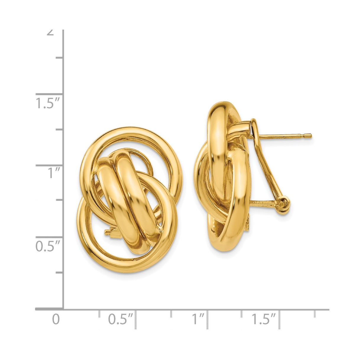 14k Yellow Gold Knot Earrings, Interlocking Loop Studs, Polished Unity Design for Women