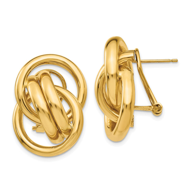 14k Yellow Gold Knot Earrings, Interlocking Loop Studs, Polished Unity Design for Women