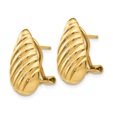 14k Yellow Gold Teardrop Earrings with Polished Diagonal Ribbed Design, Clip Back, Non-Pierced